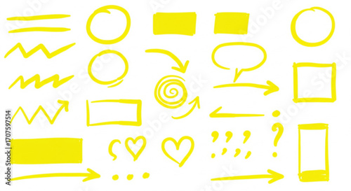 Yellow Hand-Drawn Shapes and Arrows