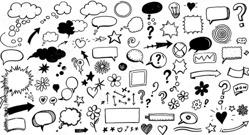 Dynamic collection of hand-drawn doodle elements for creative projects and design inspiration