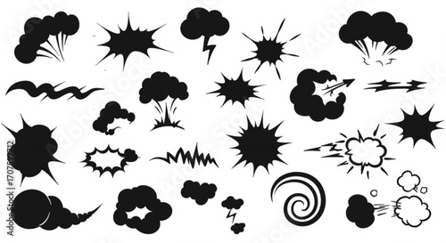 Dynamic comic book explosion and sound effect elements for vibrant action scenes