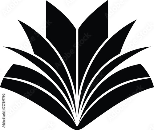 Open book with stylized pages forming a flower shape