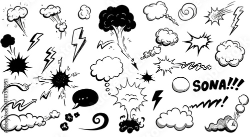 Dynamic comic book sound effects and action elements collection for exciting visual storytelling