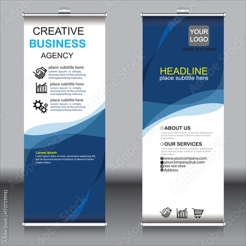 Professional corporate and business colorful roll up banner design template, design template set with creative concept. gradient color vector illustration template.
