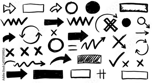 Hand drawn doodle arrows and shapes for presentations and creative graphic design projects