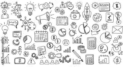 Dynamic business doodles showcase creative ideas and planning for success in vector format