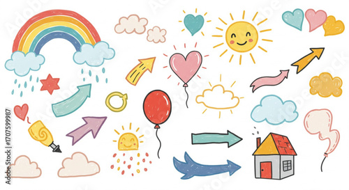 Cheerful doodle elements create a bright and happy scene perfect for inspiring creativity