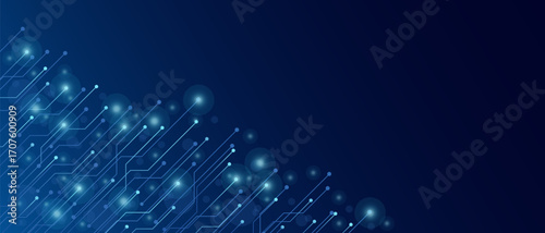 Quantum processing. Deep learning artificial intelligence. Future new technology for business or science presentation