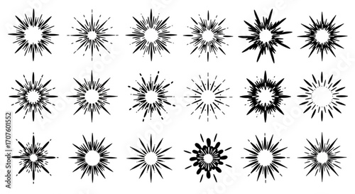 Dynamic collection of hand-drawn starbursts, adding visual interest and a retro design element