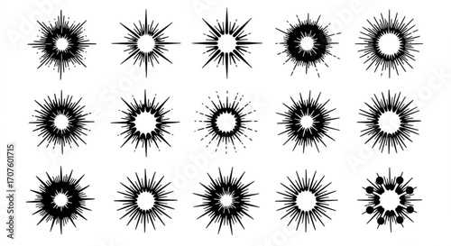 Dynamic starburst bursts and radiant sun flares for striking design accents and impactful visual flair