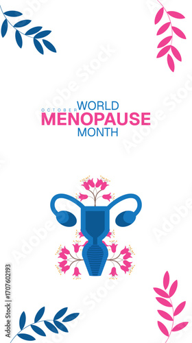 World Menopause Month banner. Female reproductive system in alarm clock with flowers. Medical poster ,for mobile responsive