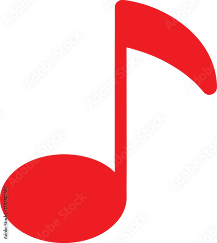 Bright red eighth note symbol on a white background
