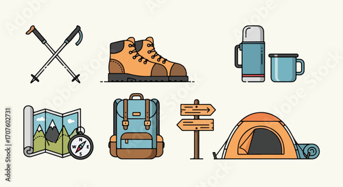 Essential outdoor adventure gear and equipment for hiking and camping trips, perfect for nature exploration and wilderness expeditions in the great outdoors