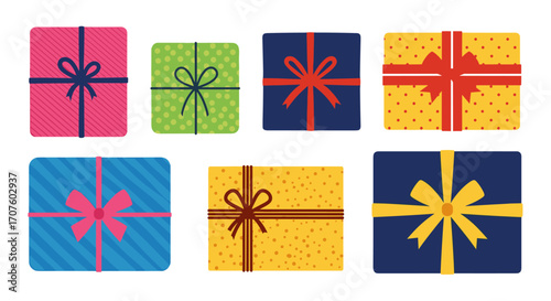 A colorful assortment of wrapped gift boxes with ribbons and bows ready for celebration.