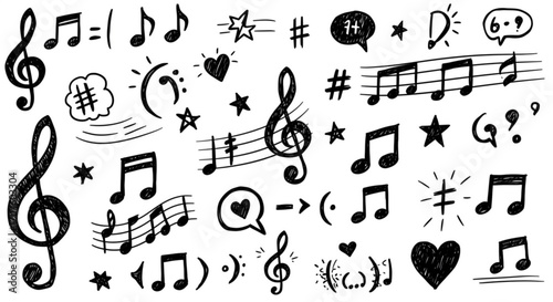 Illustration of handdrawn musical notes and symbols