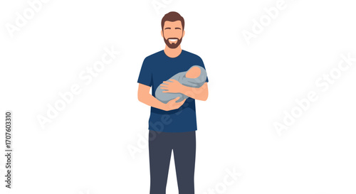 A father tenderly cradles his newborn baby in his arms with care and love.