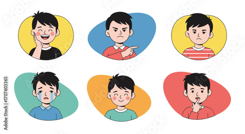 A collection of children's diverse emotional expressions displayed in a grid format.