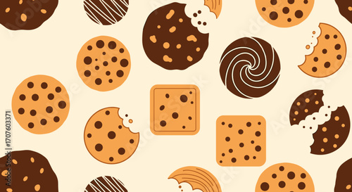 A delightful assortment of cookies and biscuits fills the screen in a playful pattern.