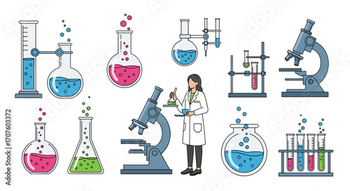 A collection of scientific equipment and a researcher conducting an experiment in a laboratory setting.