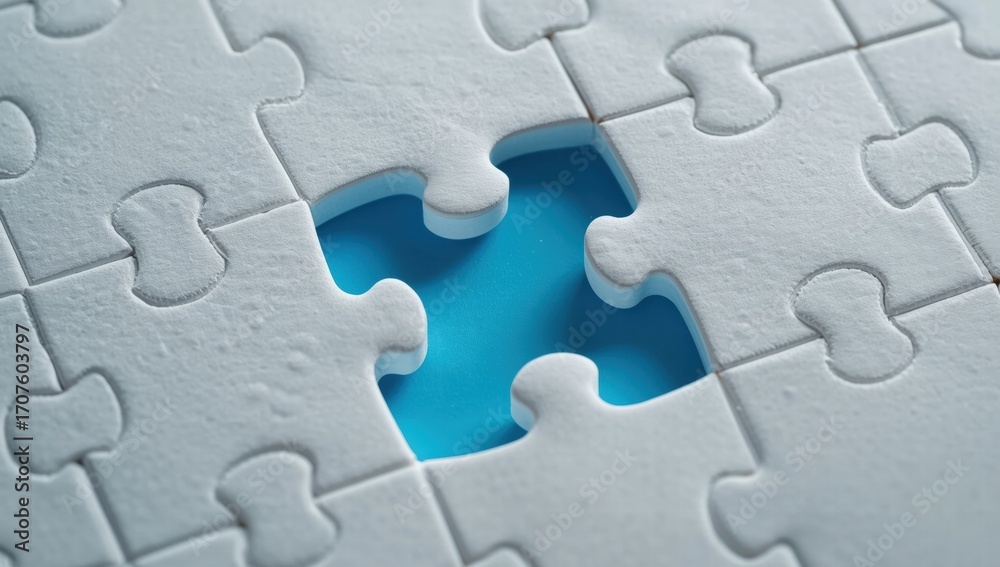 Fototapeta premium Interlocking jigsaw puzzle pieces symbolizing teamwork, problemsolving, collaboration. Suitable for business presentations, teamwork concepts, problemsolving visuals.