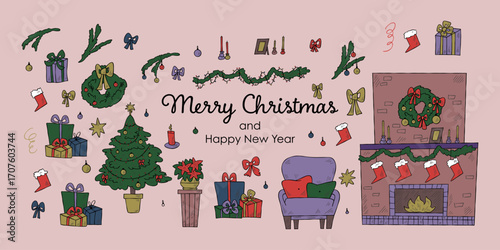 Set of Christmas decorations for your apartment or house. Great for patterns, greeting cards and advent calendars