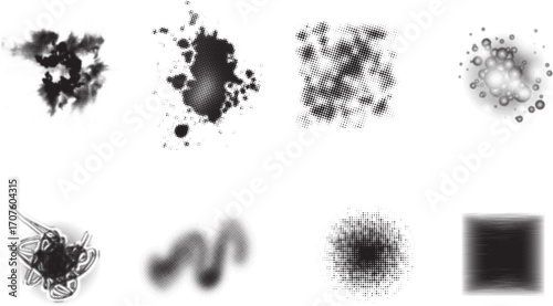 Abstract black ink blot stains and splashes, a grunge vector floral pattern for design illustration