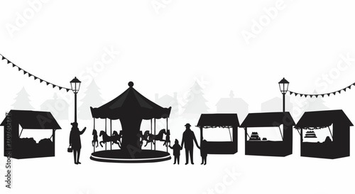 Carousel and Festive Market Silhouette. 