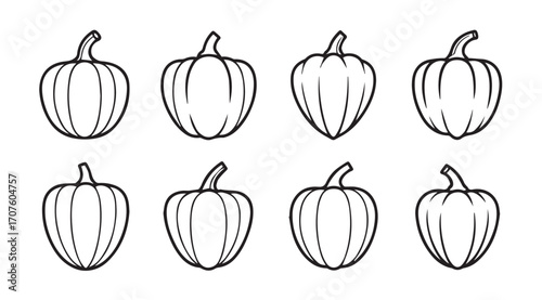Eight outline bell peppers arranged in two rows silhouette