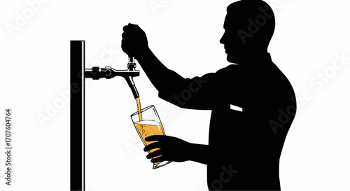 A silhouette of a person pouring beer into a glass