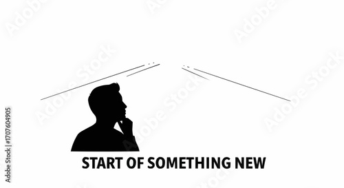 Silhouette of a thoughtful man at the start of a new beginning. 