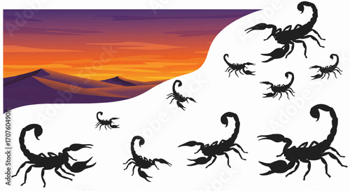 Scorpions in the Desert under a colorful sky.