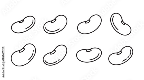 Collection of eight simple bean silhouettes in various orientations silhouette