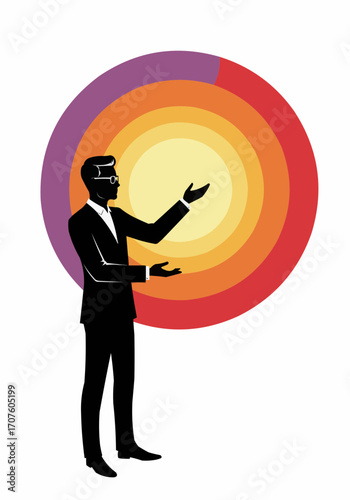 A businessman presenting a colorful target.