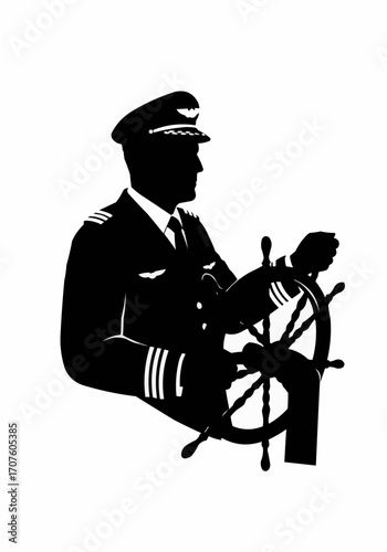 A captain confidently steering a ship's wheel, symbolizing leadership and control.