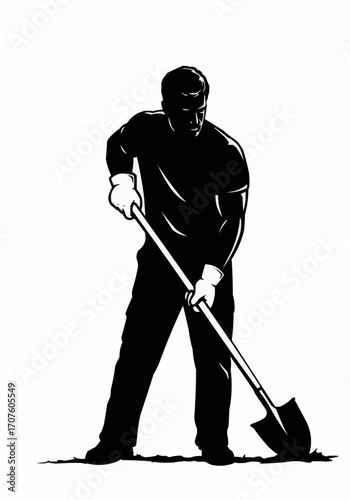 A person silhouetted, focused on their digging task with a shovel.