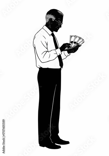 A person examining currency
