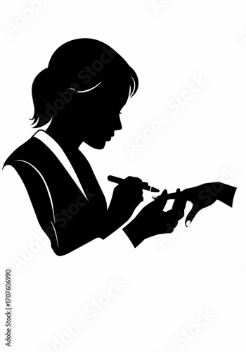 A Silhouette of woman is doing manicure