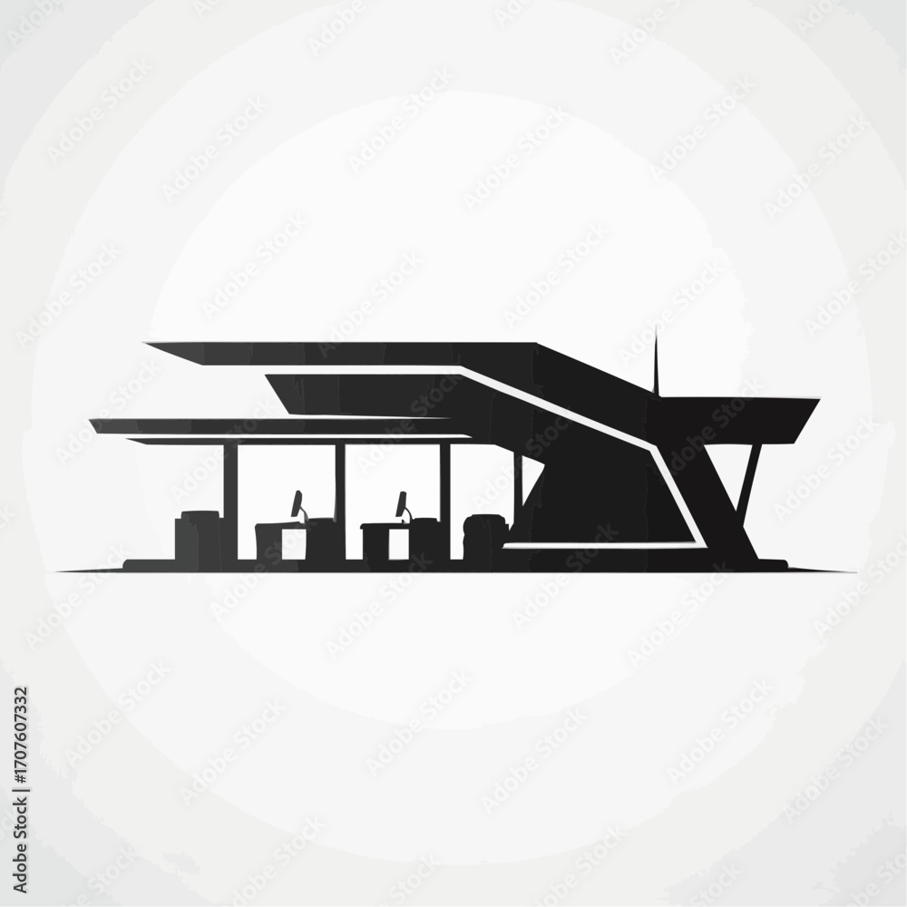 Naklejka premium Minimalist illustration of a modern gas station silhouette.