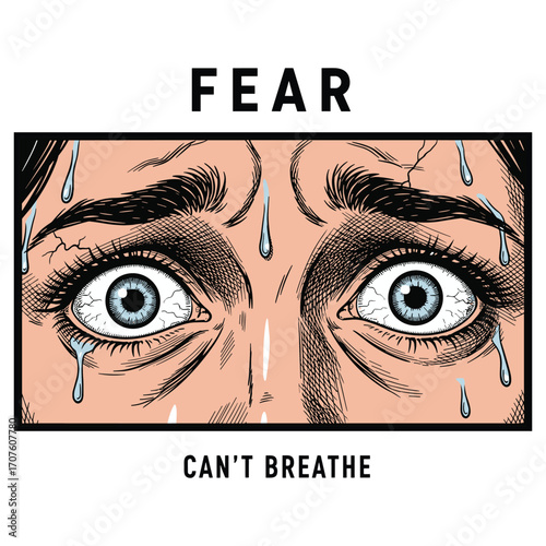 Minimalist Vector Illustration of Fear Emotion with Crying Eyes in Comic Style