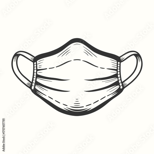A monochrome face mask with straps and a central filter provides robust protection