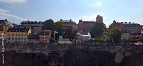 Historic Buildings on a Cliffside in Stockholm