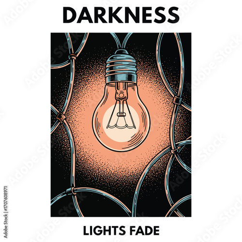 Minimalist Vector Illustration of Light Bulb with Darkness Theme in Organic Style