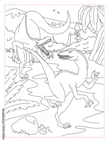 Velociraptor Raptor Hunt Coloring Page: Action-Packed Dinosaur Scene

