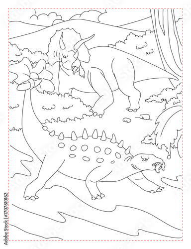 Triceratops Eating Tasty Plants Coloring Page: Peaceful Herbivore Scene