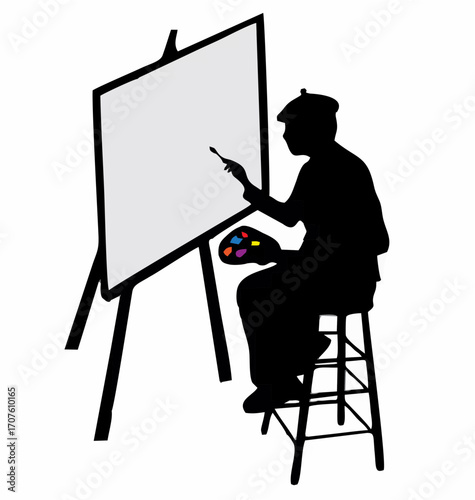 Artist Painting Outdoors Vect...