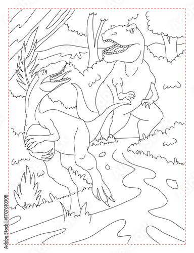 Oviraptor Eggs Thief Coloring Page: Dinosaur Sneaking Through Forest