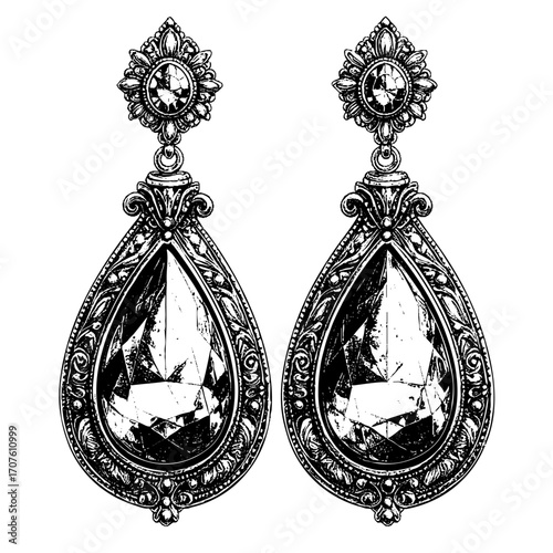 Victorian Gemstone Drop Earrings – Copperplate Engraving Style