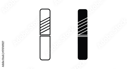 Two identical vertical rectangular objects with diagonal lines, one in black and white, representing a product or tool.