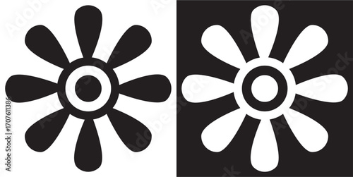 Geometric tile pattern in black and white with floral shapes and circles