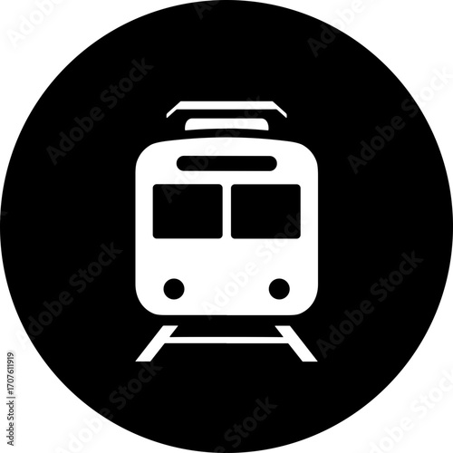 Train icon on black circular background