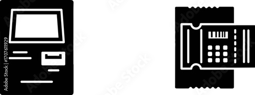 ATM machine and receipt icon in black silhouette on white background