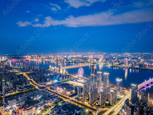 Fotografie Modern city nightscape, Hong Kong nightscape